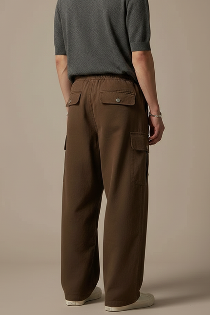 Pantalon Fluide Cargo Marron Ample Décontracté Coton - vue 2
