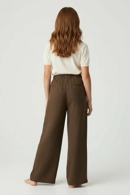 Pantalon Fluide Marron Ample Lin Décontracté Fille - vue 2