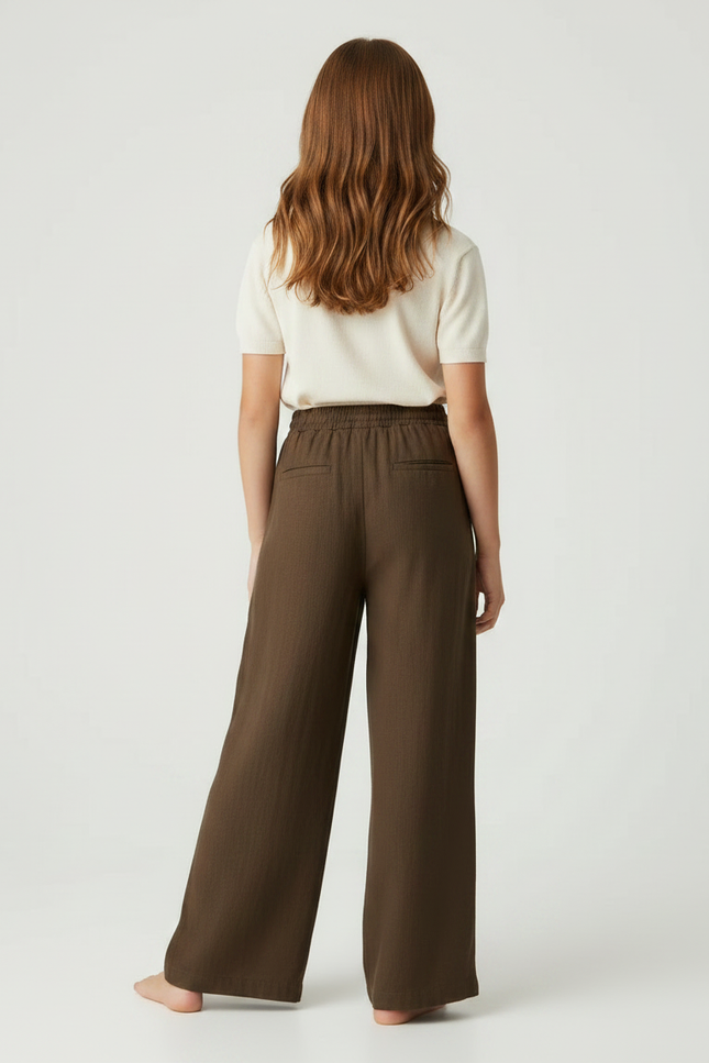 Pantalon Fluide Marron Ample Lin Décontracté Fille - vue 2