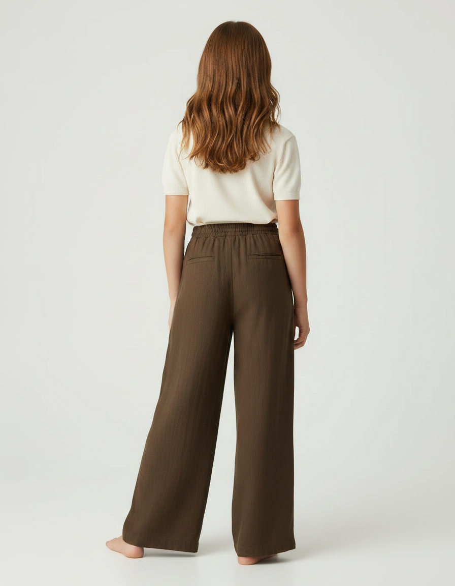 Pantalon Fluide Marron Ample Lin Décontracté Fille - vue 2