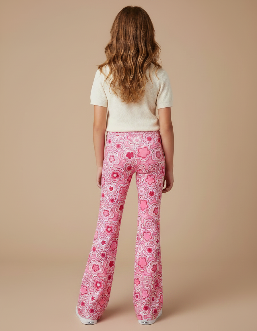 Pantalon Fluide Rose Floral Évasé Y2K Imprimé - Polyester - vue 2