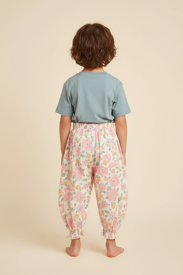 Pantalon Fluide Floral Ample Coton Enfant - Multicolore - vue 2