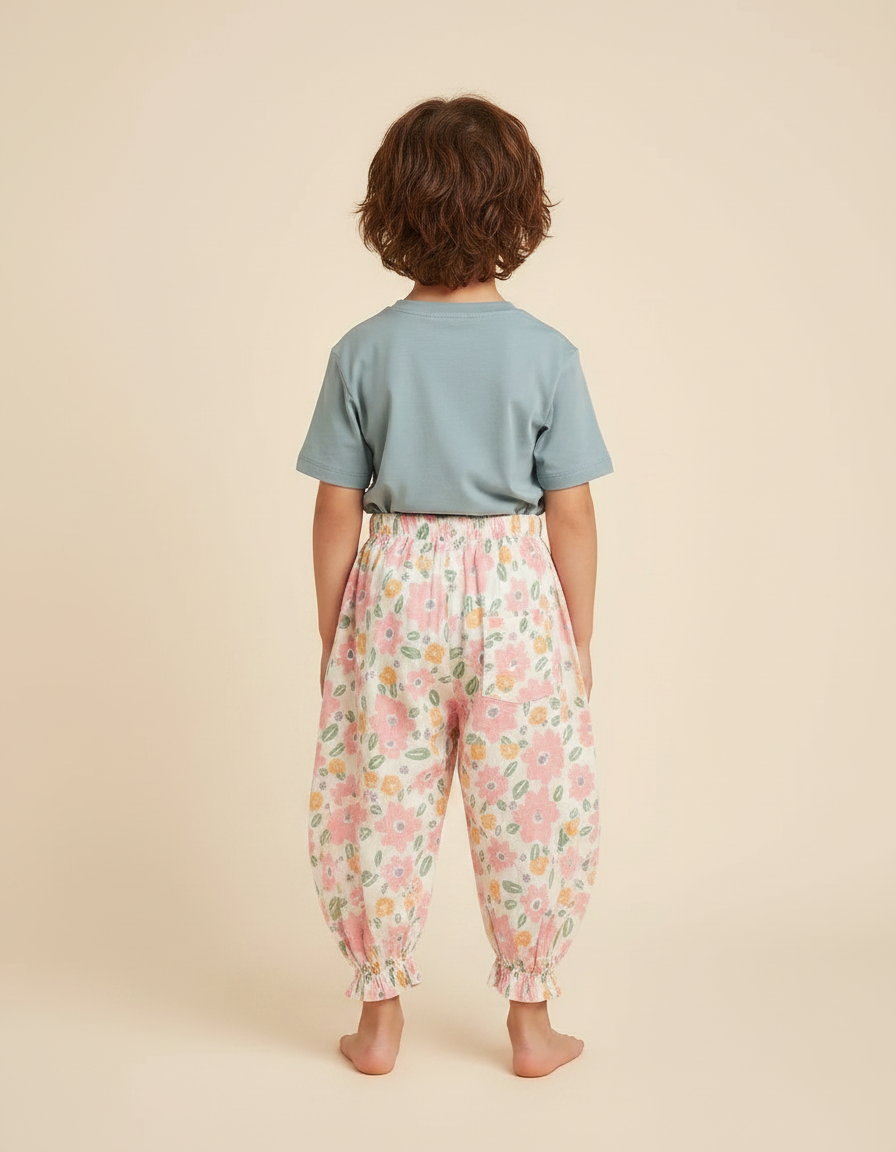 Pantalon Fluide Floral Ample Coton Enfant - Multicolore - vue 2