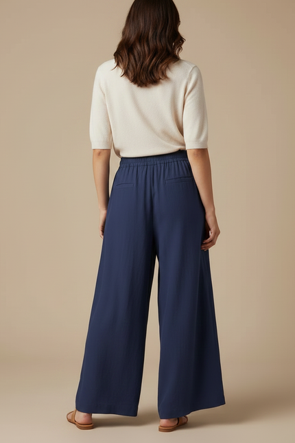 Grandes Tailles Femme Pantalon Fluide - Marine Lin - vue 2