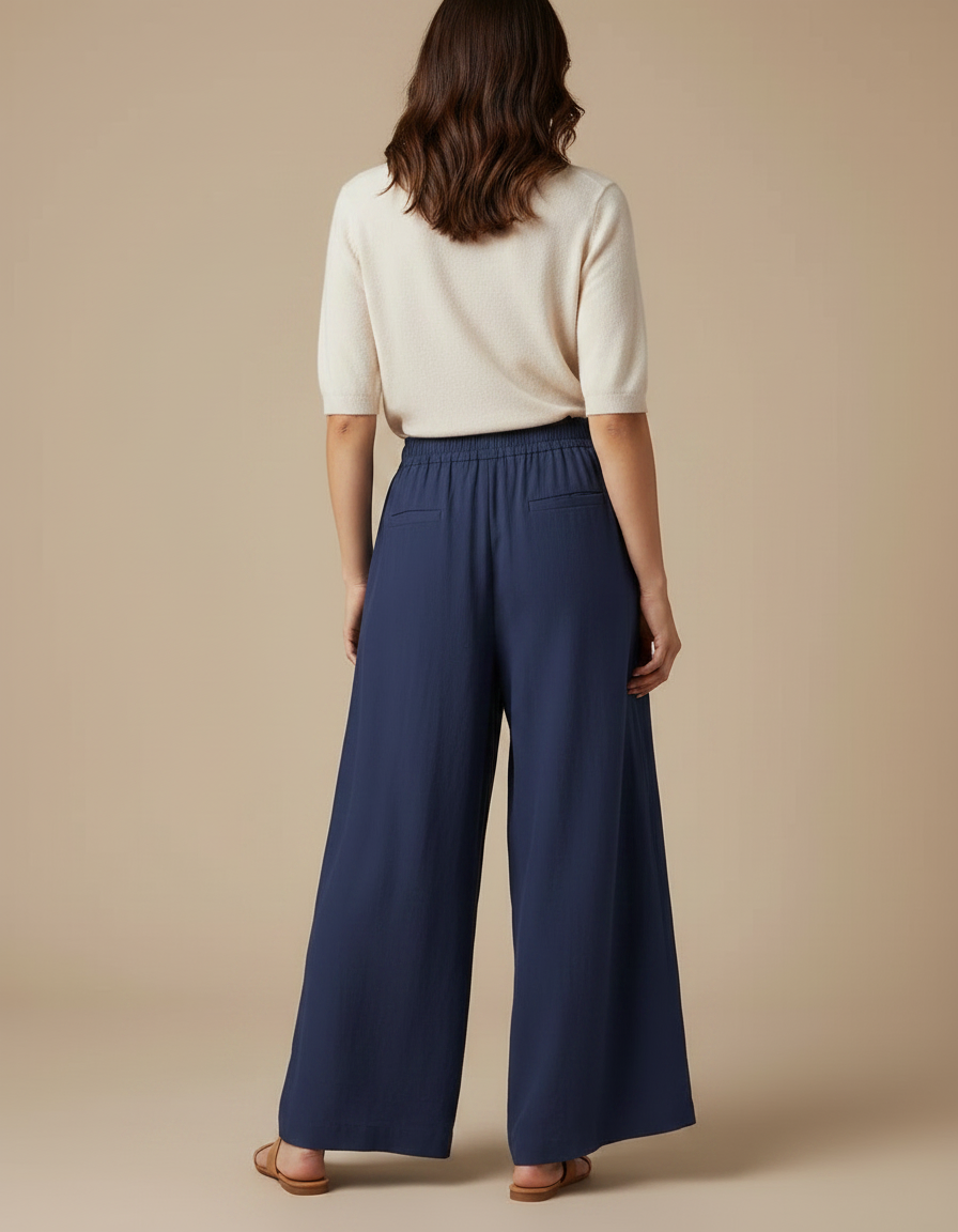 Grandes Tailles Femme Pantalon Fluide - Marine Lin - vue 2