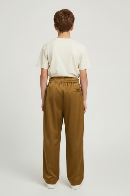 Pantalon Fluide Marron Satiné Ample Décontracté Sportif - Kaki - vue 2