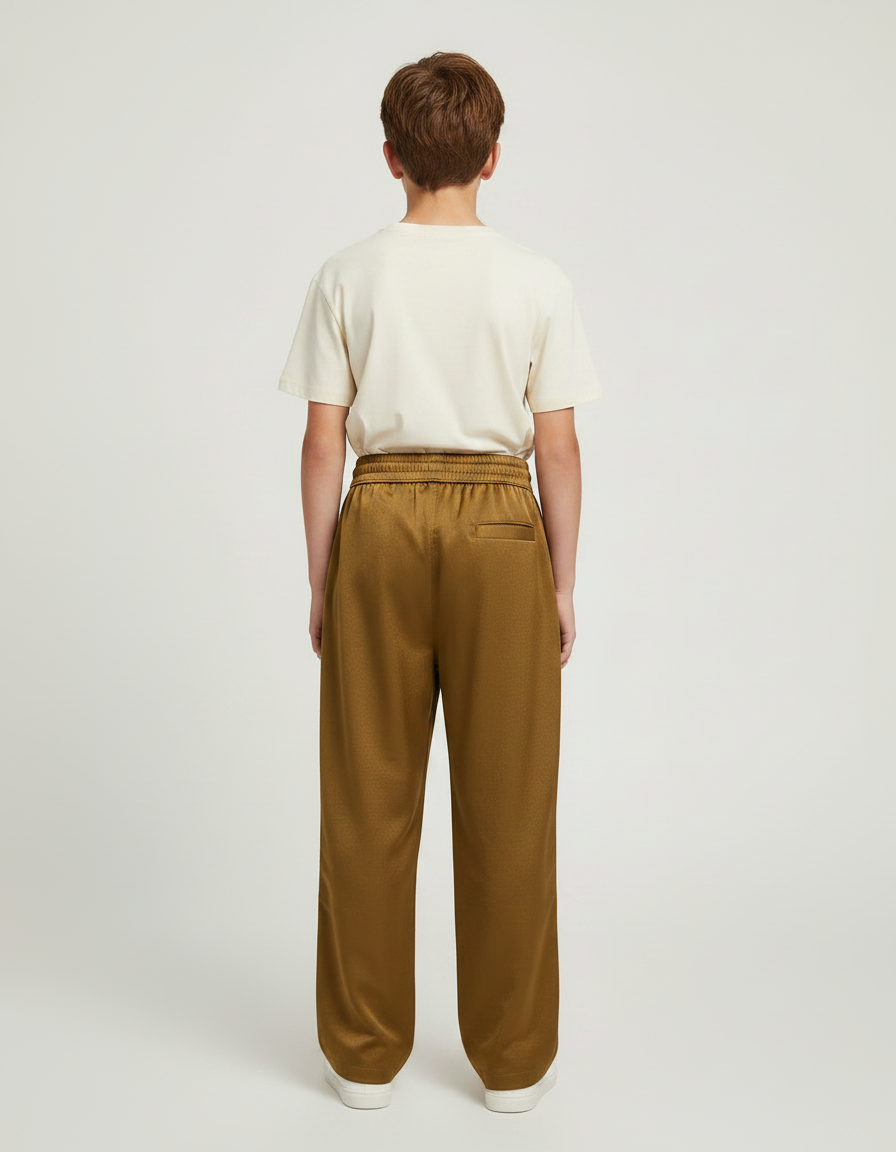 Pantalon Fluide Marron Satiné Ample Décontracté Sportif - Kaki - vue 2