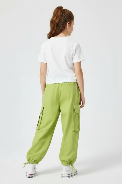 Pantalon Fluide Vert Ample Cargo Cordon Fille - Coton - vue 2