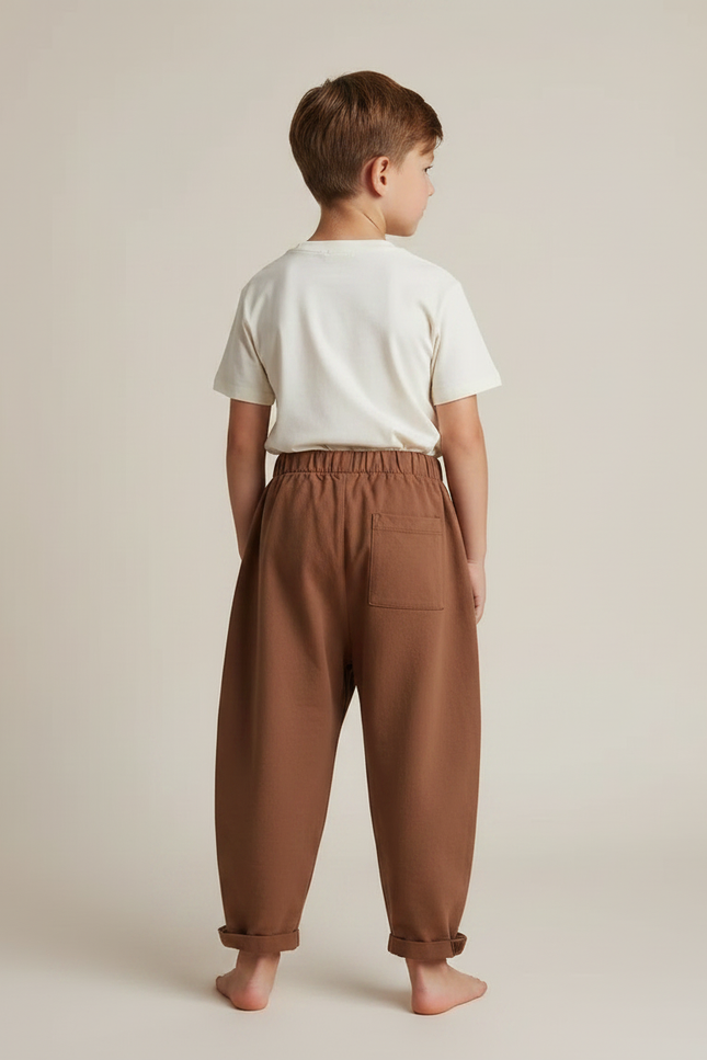 Pantalon Fluide Marron Ample Confortable Enfant Coton - Molleton - vue 2