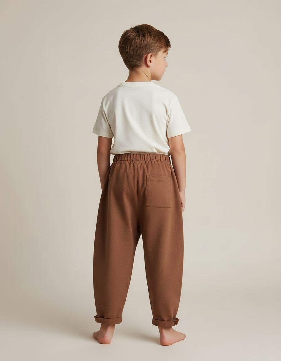 Pantalon Fluide Marron Ample Confortable Enfant Coton - Molleton - vue 2