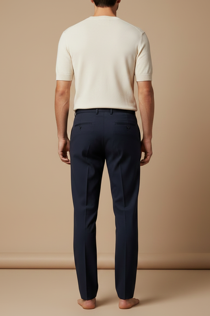 Pantalon Fluide Bleu Marine Droit Extensible Élégant Homme - Polyester - vue 2
