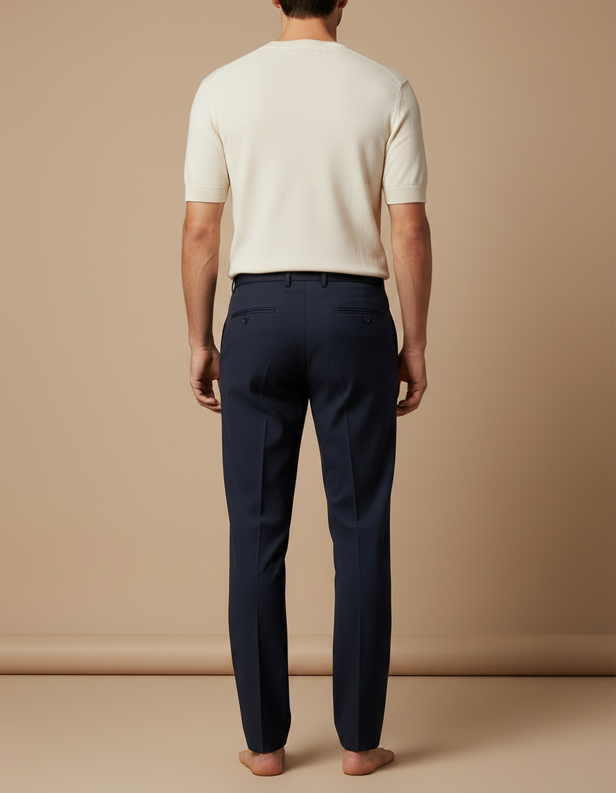 Pantalon Fluide Bleu Marine Droit Extensible Élégant Homme - Polyester - vue 2