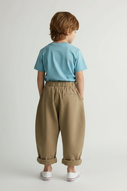 Pantalon Fluide Garçon Kaki Coupe Ample Coton Mi-saison - Beige Gabardine - vue 2