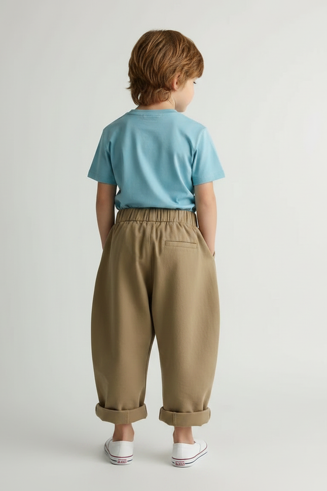 Pantalon Fluide Garçon Kaki Coupe Ample Coton Mi-saison - Beige Gabardine - vue 2