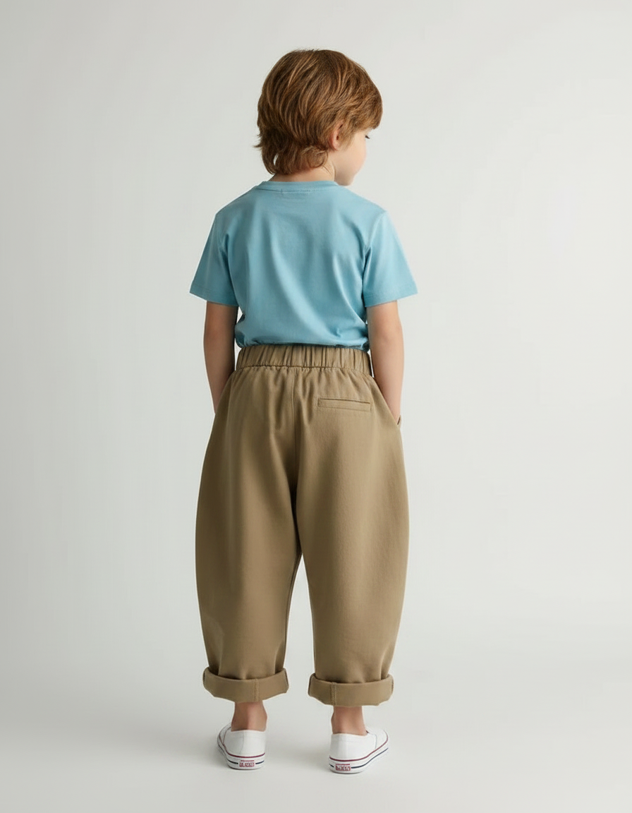Pantalon Fluide Garçon Kaki Coupe Ample Coton Mi-saison - Beige Gabardine - vue 2