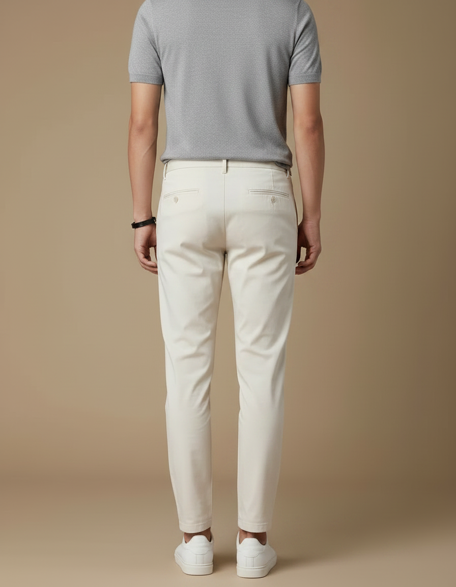 Pantalon Fluide Beige Coton Slim Homme Décontracté - vue 2