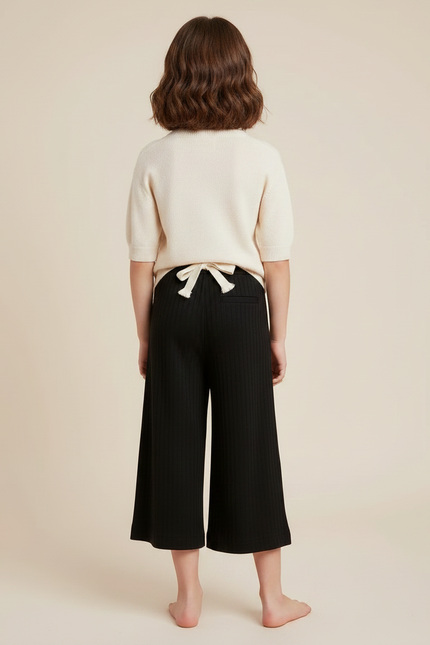 Pantalon Fluide Noir Côtelé Ample Décontracté Fille - Maille - vue 2