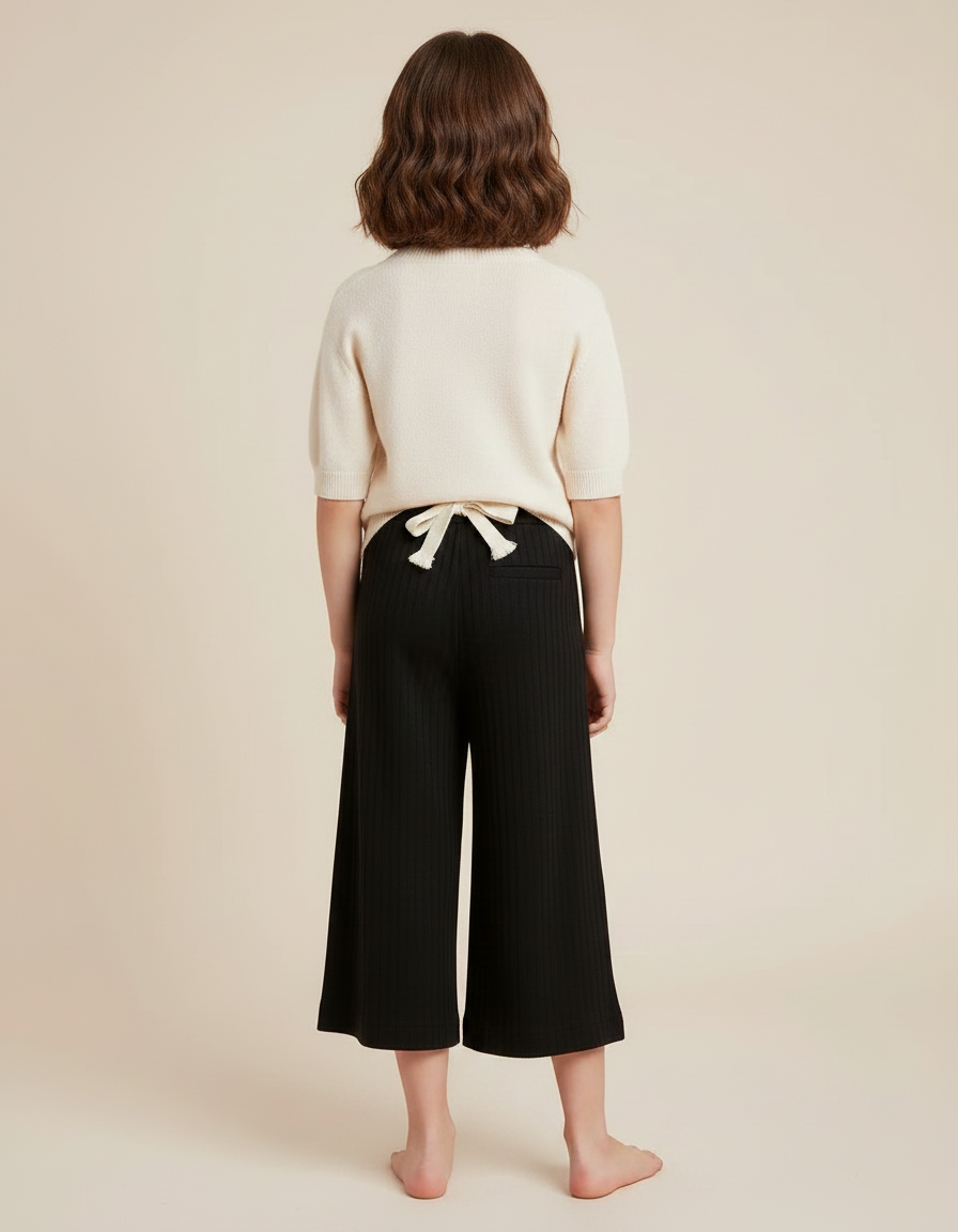 Pantalon Fluide Noir Côtelé Ample Décontracté Fille - Maille - vue 2