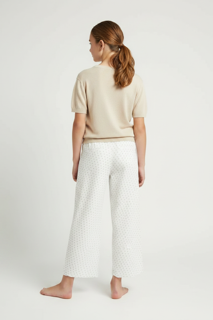 Pantalon Fluide Blanc Ample Pointillé Décontracté Coton - vue 2