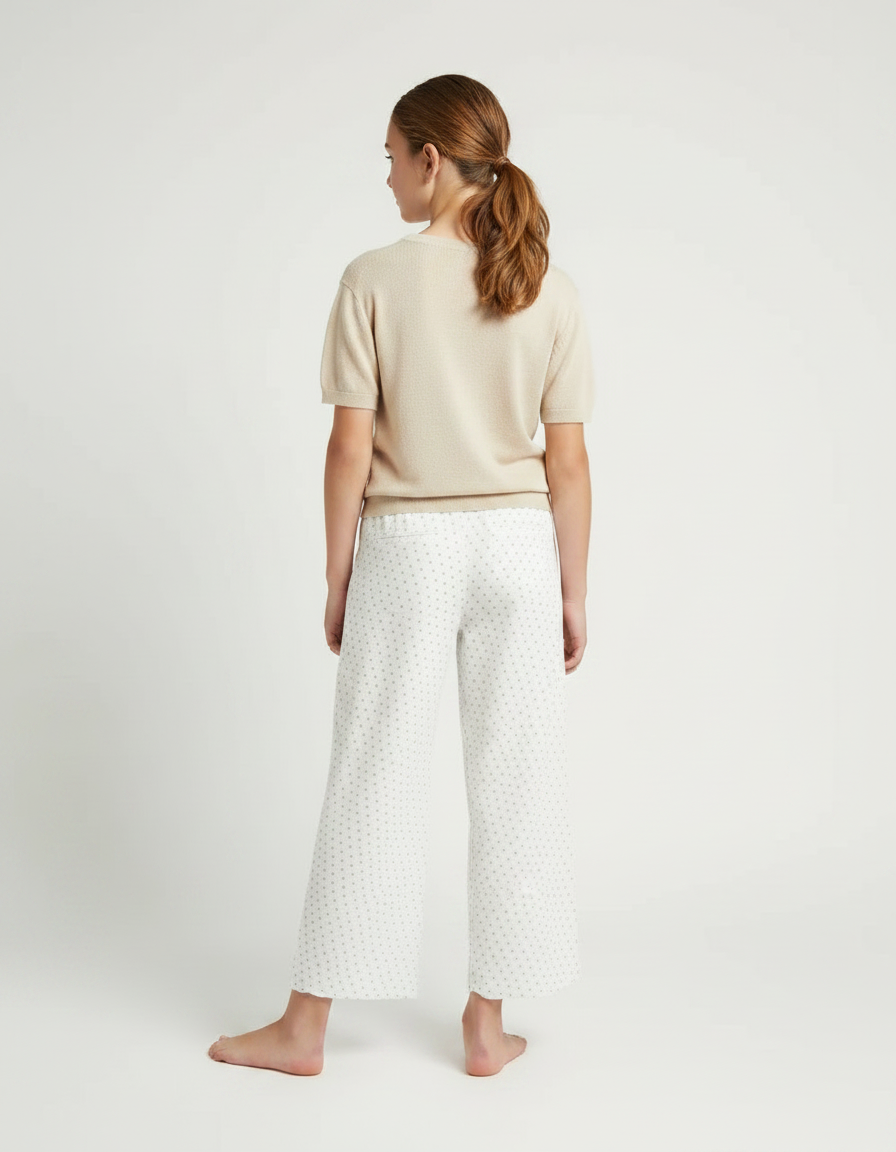 Pantalon Fluide Blanc Ample Pointillé Décontracté Coton - vue 2
