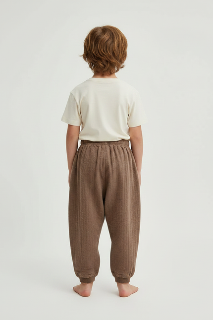 Pantalon Fluide Marron Ample Côtelé Enfant Confortable - Cordé - vue 2