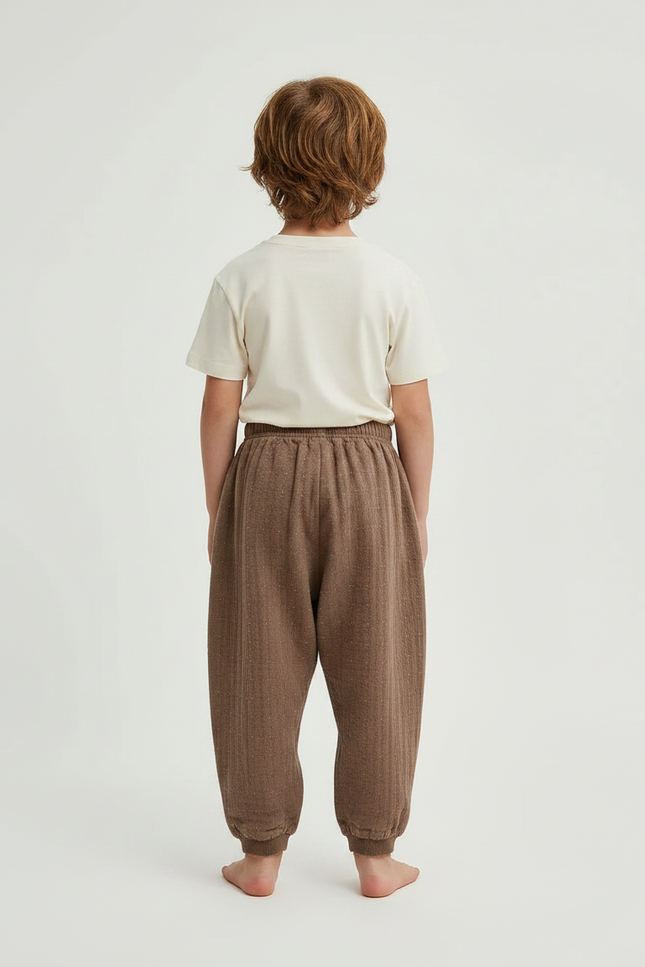 Pantalon Fluide Marron Ample Côtelé Enfant Confortable - Cordé - vue 2