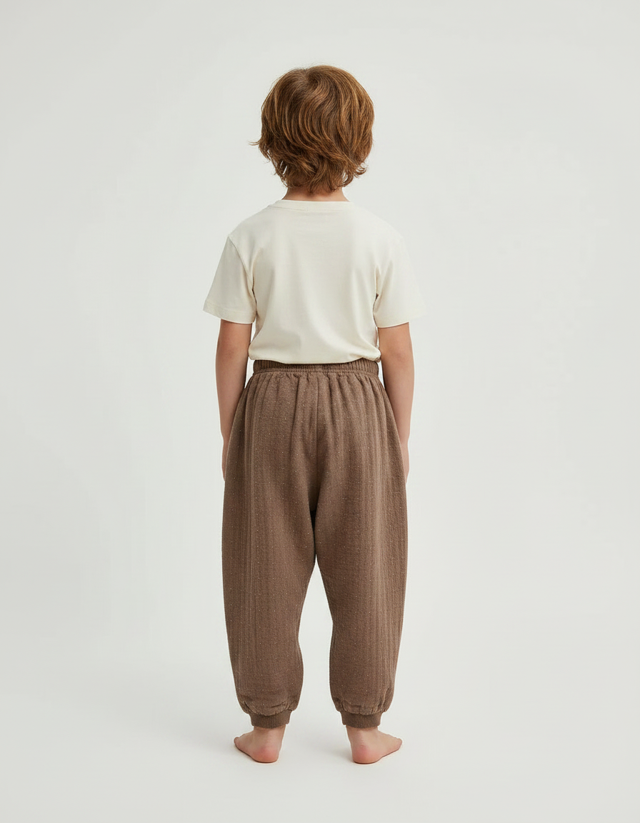 Pantalon Fluide Marron Ample Côtelé Enfant Confortable - Cordé - vue 2
