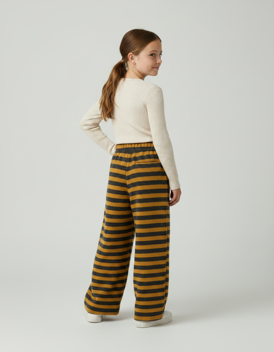 Pantalon Fluide Rayé Large Laine Tricoté Enfant - Multicolore - vue 2