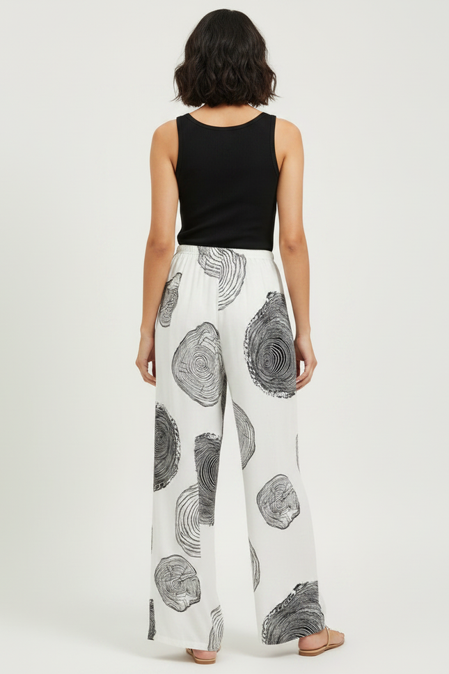 Pantalon Fluide Blanc Imprimé Abstrait Ample Décontracté Femme - Viscose - vue 2