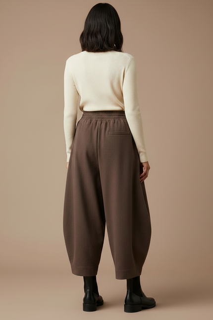 Pantalon Fluide Marron Ample Coton Décontracté Harem - Molleton - vue 2