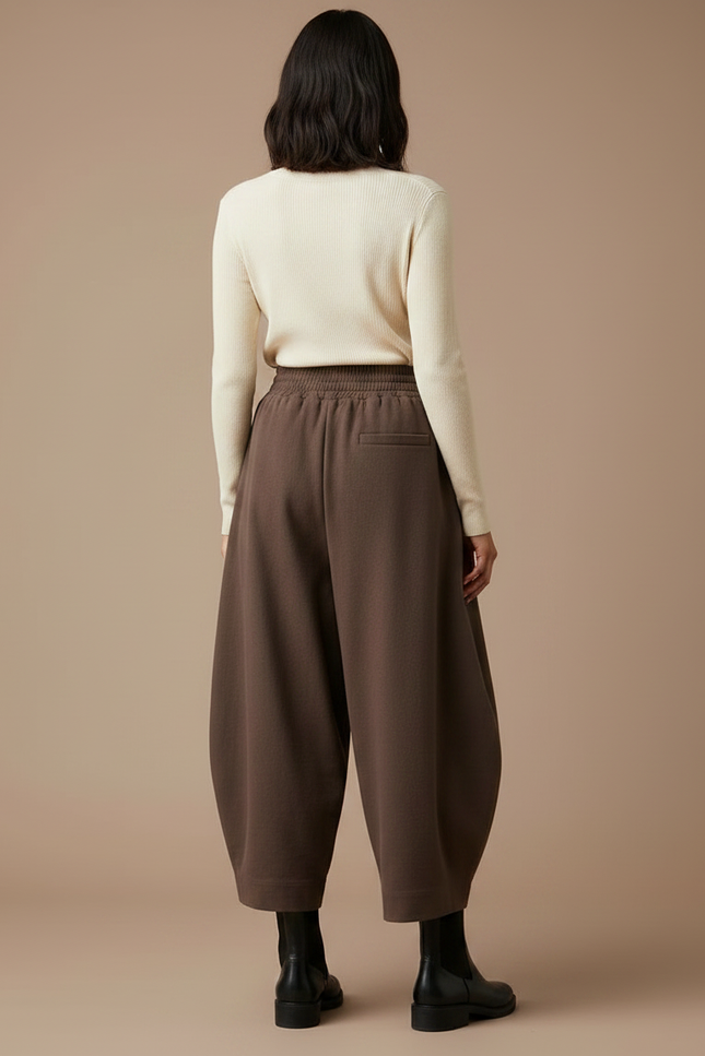 Pantalon Fluide Marron Ample Coton Décontracté Harem - Molleton - vue 2