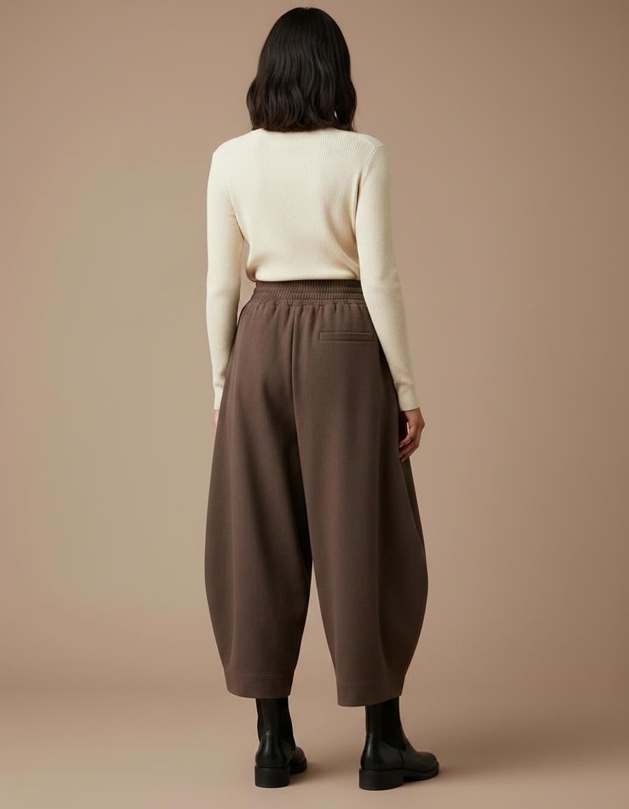 Pantalon Fluide Marron Ample Coton Décontracté Harem - Molleton - vue 2