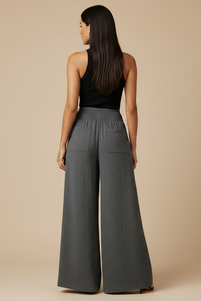Pantalon Fluide Gris Ample Confortable Taille Haute - Viscose - vue 2