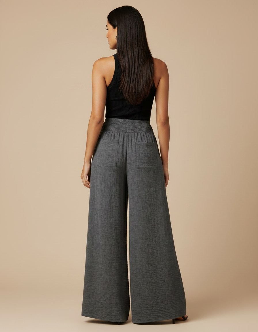 Pantalon Fluide Gris Ample Confortable Taille Haute - Viscose - vue 2