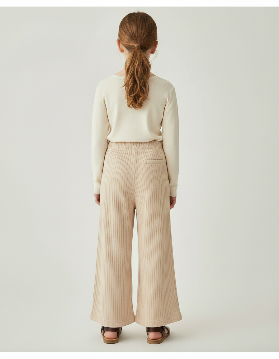 Pantalon Fluide Enfant Fille - Beige Maille - vue 2