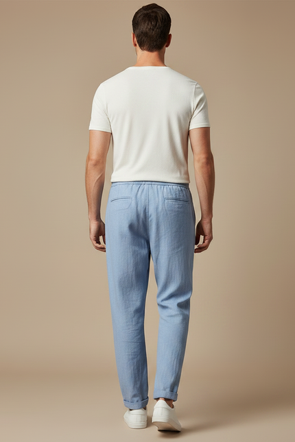 Pantalon Fluide Bleu Jean - Lin - vue 2