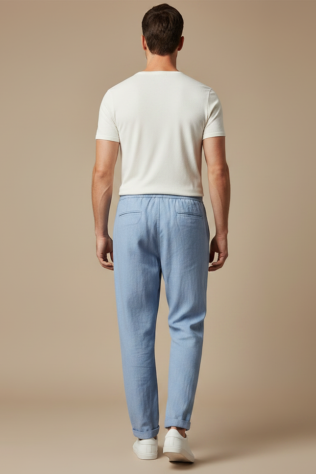 Pantalon Fluide Bleu Jean - Lin - vue 2