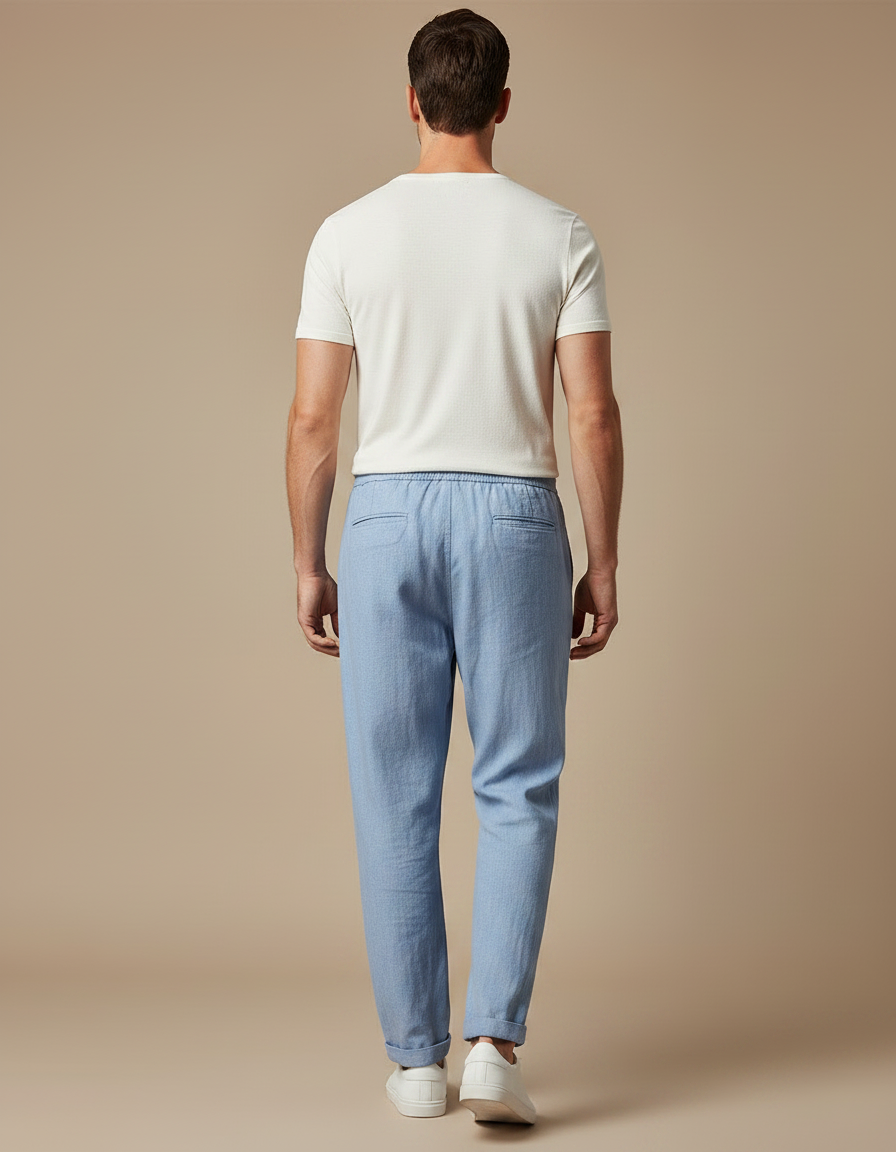 Pantalon Fluide Bleu Jean - Lin - vue 2