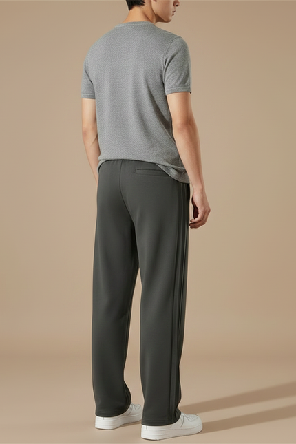 Pantalon Fluide Gris Foncé Coton Ample Droit Homme - Kaki Viscose - vue 2