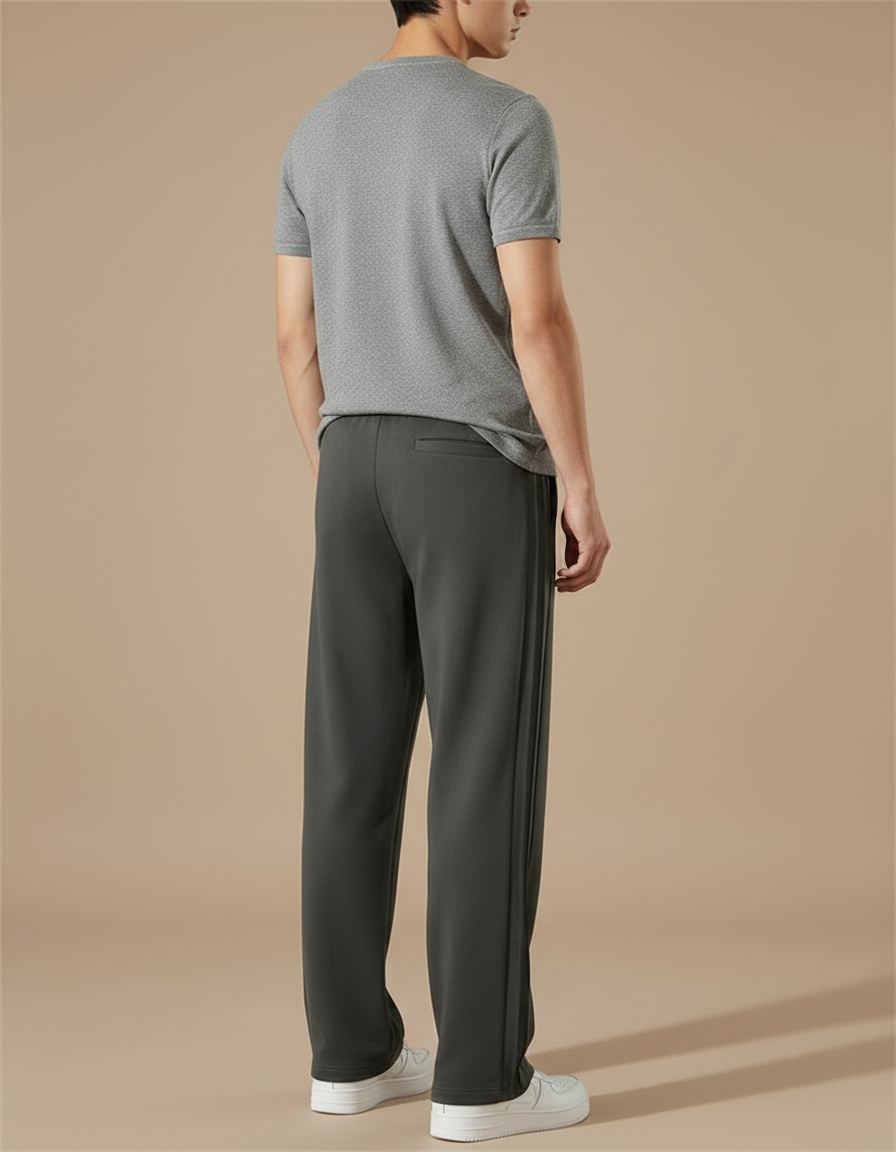Pantalon Fluide Gris Foncé Coton Ample Droit Homme - Kaki Viscose - vue 2