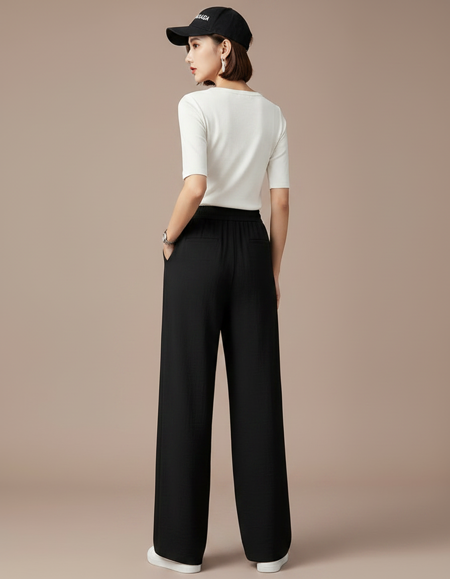 Pantalon Fluide Femme Noir Palazzo Viscose Chic Été 3 - vue 2