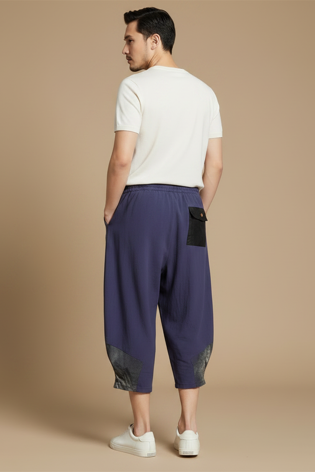 Pantalon Fluide Homme Bleu Marine Coupe Ample - Lin - vue 2