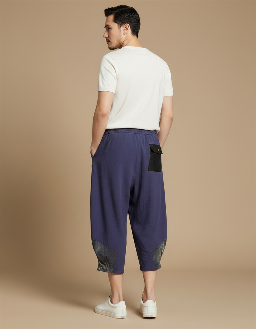 Pantalon Fluide Homme Bleu Marine Coupe Ample - Lin - vue 2