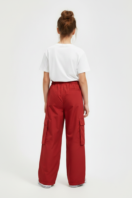 Pantalon Fluide Rouge Cargo Ample Rayures Blanches - Polyester - vue 2