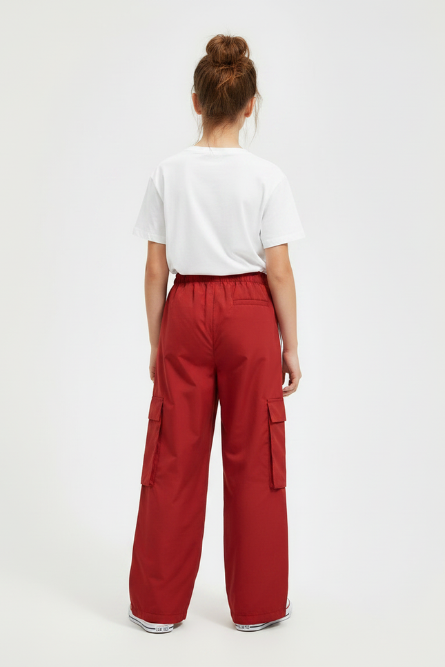 Pantalon Fluide Rouge Cargo Ample Rayures Blanches - Polyester - vue 2