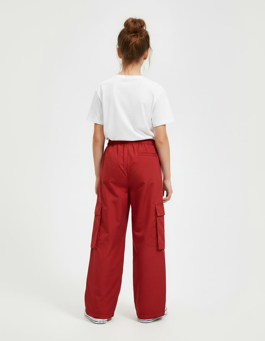 Pantalon Fluide Rouge Cargo Ample Rayures Blanches - Polyester - vue 2