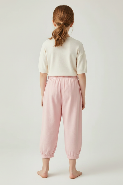 Pantalon Fluide Rose Coton Ample Resserré Enfant - Lin - vue 2