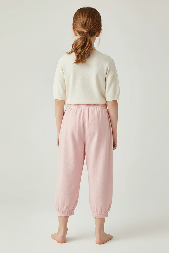 Pantalon Fluide Rose Coton Ample Resserré Enfant - Lin - vue 2