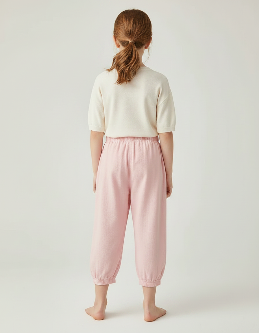 Pantalon Fluide Rose Coton Ample Resserré Enfant - Lin - vue 2