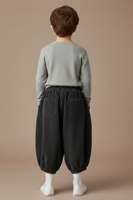 Pantalon Fluide Côtelé Gris Ample Rétro Enfant - Cordé - vue 2